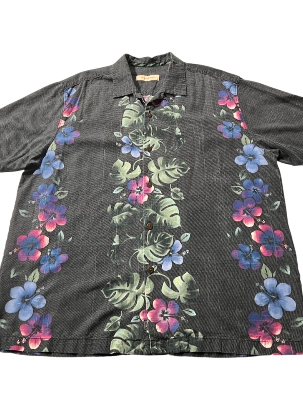 Tommy Bahama Men's Tropical Palm Hibiscus Flower Summer Holiday Button Up Shirt - Picture 3 of 8